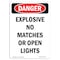 Signmission OSHA Danger Sign, 14" Height, Aluminum, Explosive No Matches Or Open Lights, Portrait OS-DS-A-1014-V-2336 - alternate 1